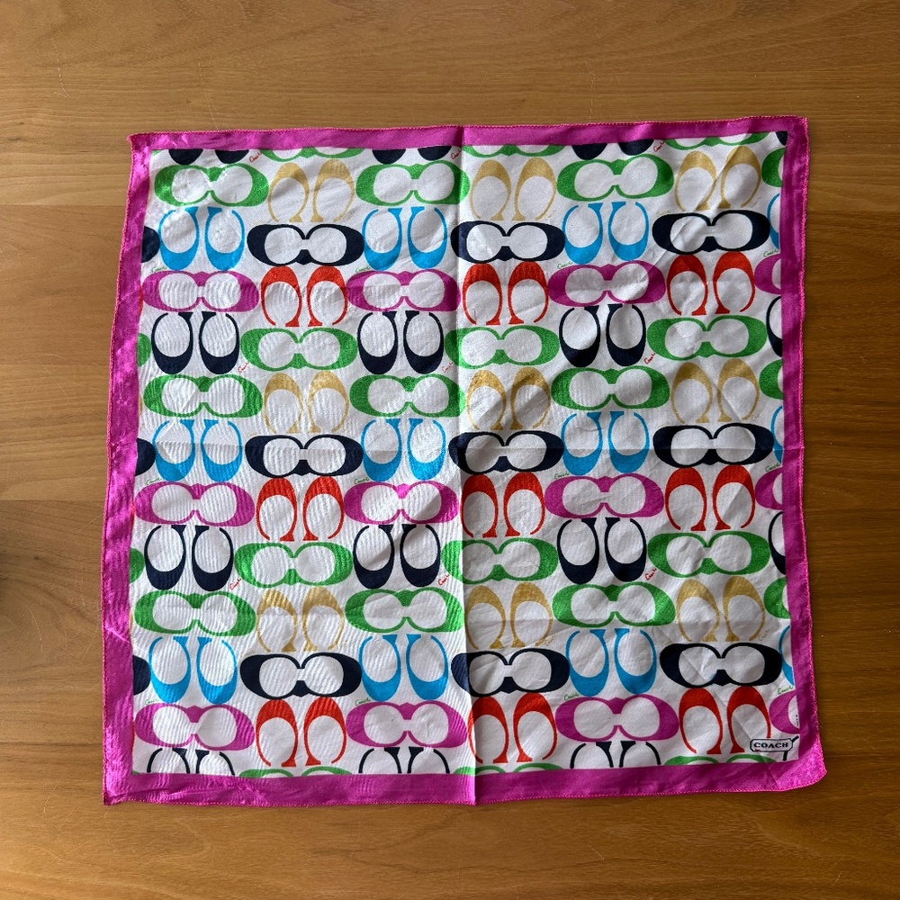 Coach Y2K Rainbow and Hot Pink Monogram Square Scarf Twilly